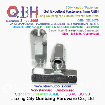 QBH DIN 1479 SS304 SS316 M6-M36 Stainless Steel Hole Long Hex Nut Hexagon Turnbuckles