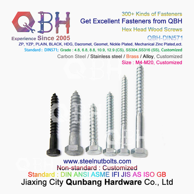 QBH DIN571 M4-M20 Black Hot DIP Galvanizing Plain Carbon Steel Hexagon Head Wood Screws