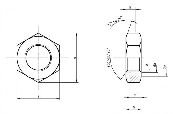 মেট্রিক DIN 936 পাতলা বাদাম লো প্রোফাইল হেক্স নাট 17H M8 থেকে M52 কার্বন স্টিল বাদাম 0